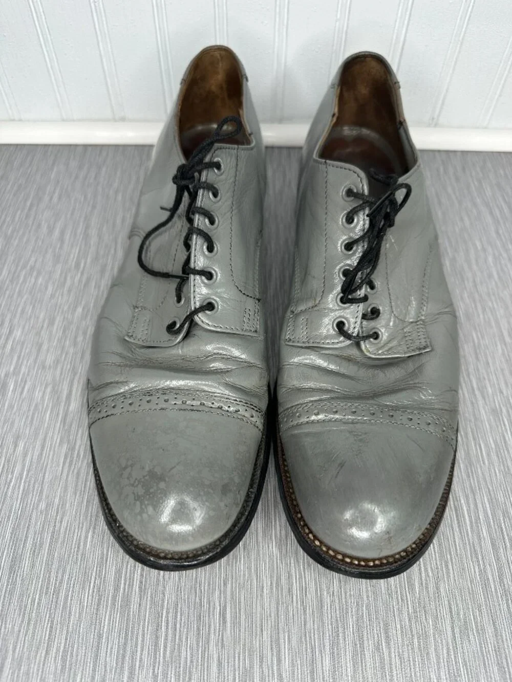 Stacy Adams Mens Grey Leather Lace Up Dress Shoes Size 13
